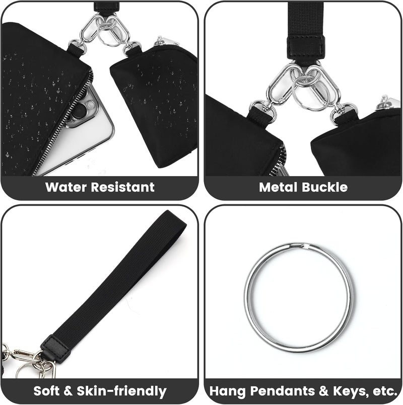 EKOLE Store Mini Zip Around Wristlet Keychain Wallet for Women Detachable Dual Pouch Wristlet Portable Phone Coin Purse Coin Pocket (Black+Silver) - Image 5